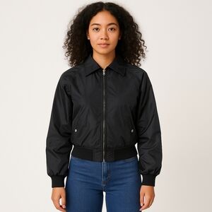 Women’s Black Bomber Jacket Lightweight Zip-Up Nylon Windbreaker Streetwear L
